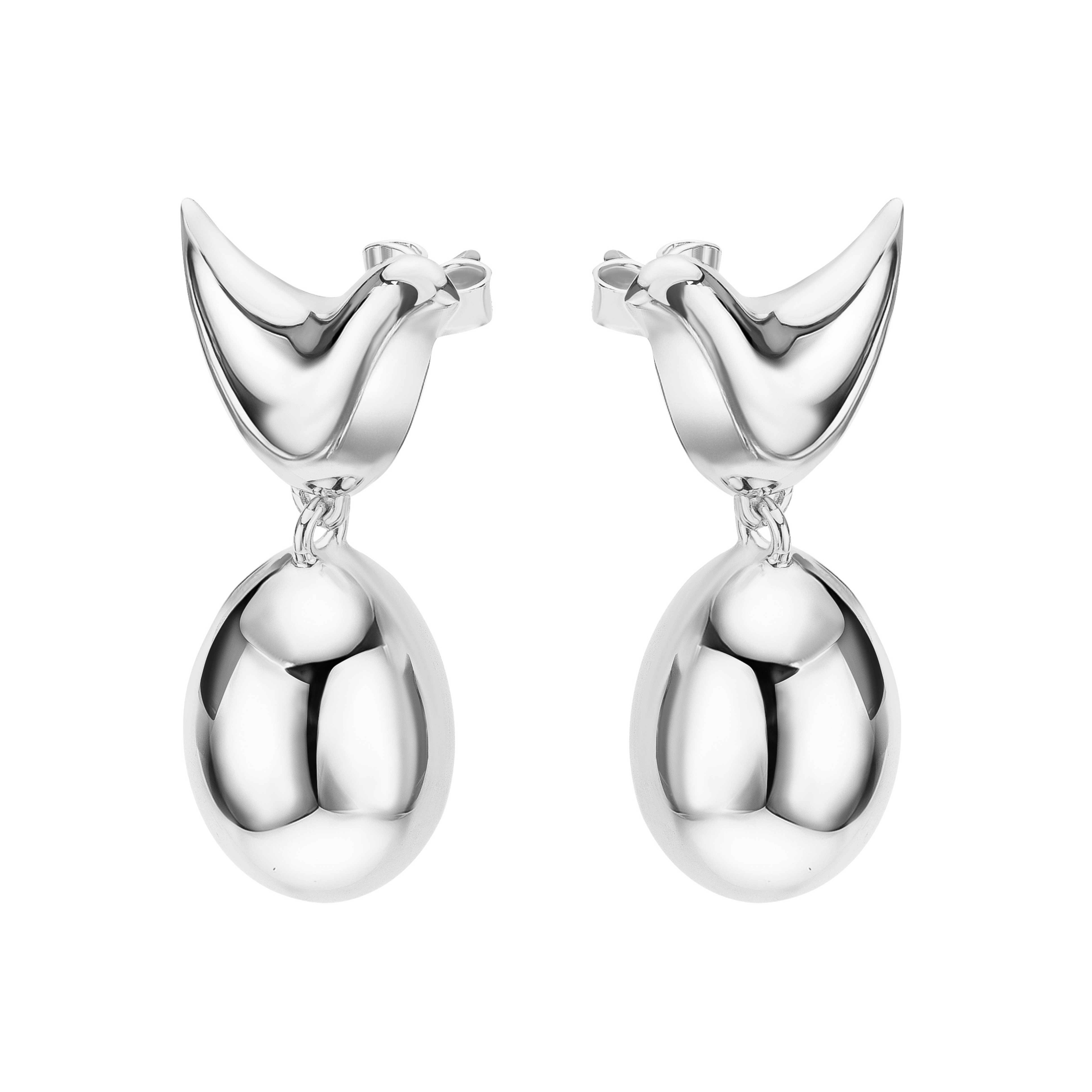 Chicken Earrings Silver